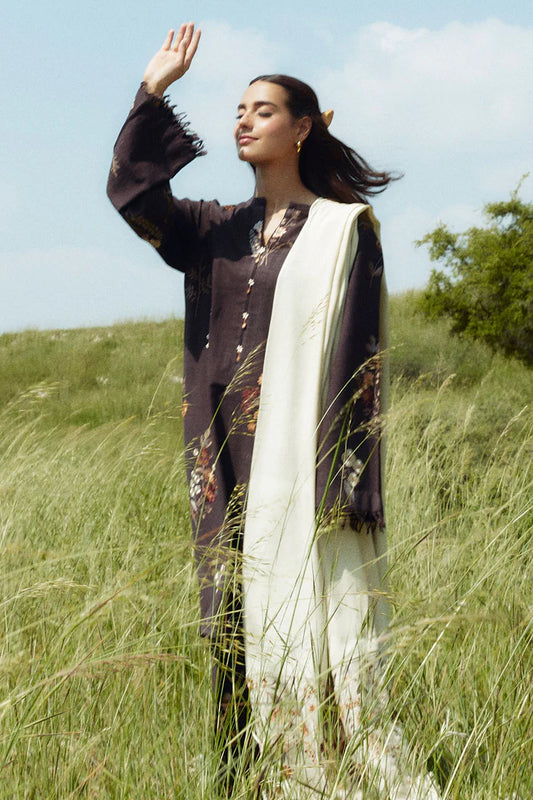 COCO BY ZARASHAHJAHAN- 3PC EMBROIDERED KHADDAR DRESS WITH EMBROIDERED MARINA SHAWL- FW-156