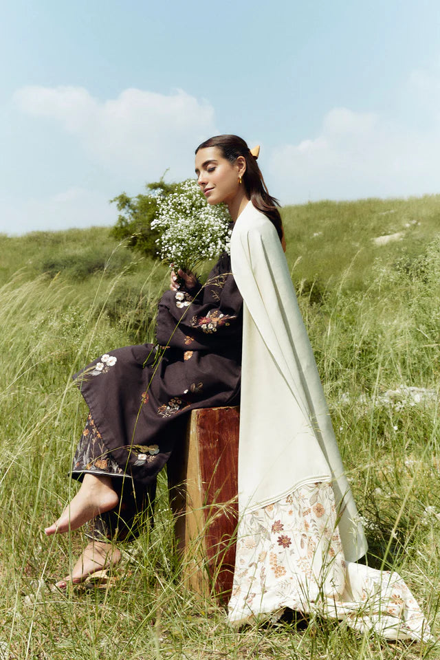 COCO BY ZARASHAHJAHAN- 3PC EMBROIDERED KHADDAR DRESS WITH EMBROIDERED MARINA SHAWL- FW-156