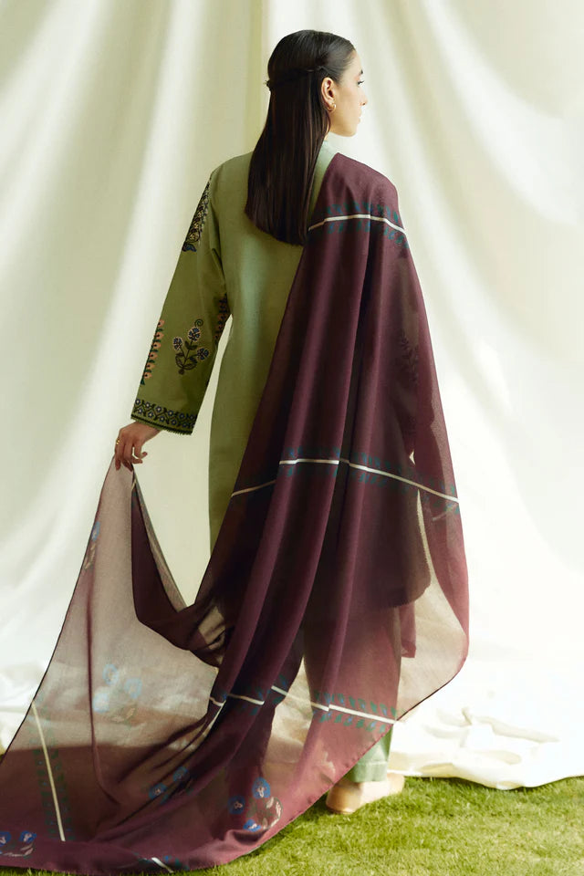 COCO BY ZARASHAHJAHAN- 3PC EMBROIDERED KHADDAR DRESS WITH EMBROIDERED PRINTED BLENDED WOOL SHAWL- FW-143