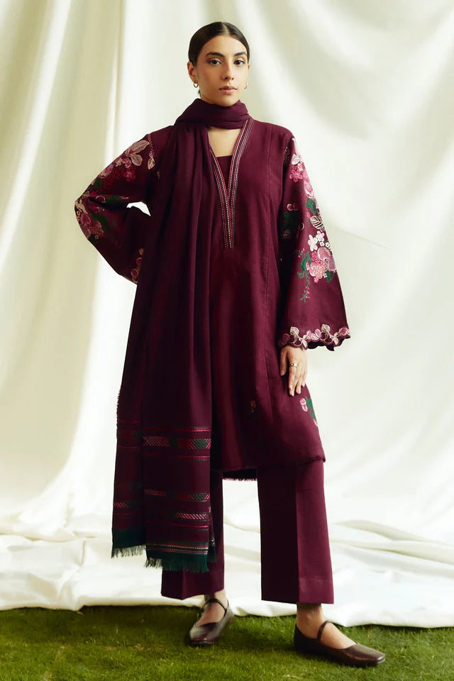 COCO BY ZARASHAHJAHAN- 3PC EMBROIDERED KHADDAR DRESS WITH EMBROIDERED MARINA SHAWL- FW-150