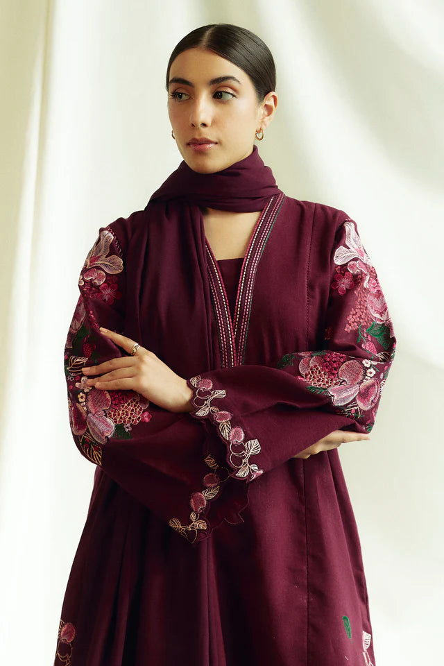 COCO BY ZARASHAHJAHAN- 3PC EMBROIDERED KHADDAR DRESS WITH EMBROIDERED MARINA SHAWL- FW-150