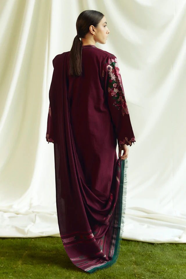 COCO BY ZARASHAHJAHAN- 3PC EMBROIDERED KHADDAR DRESS WITH EMBROIDERED MARINA SHAWL- FW-150