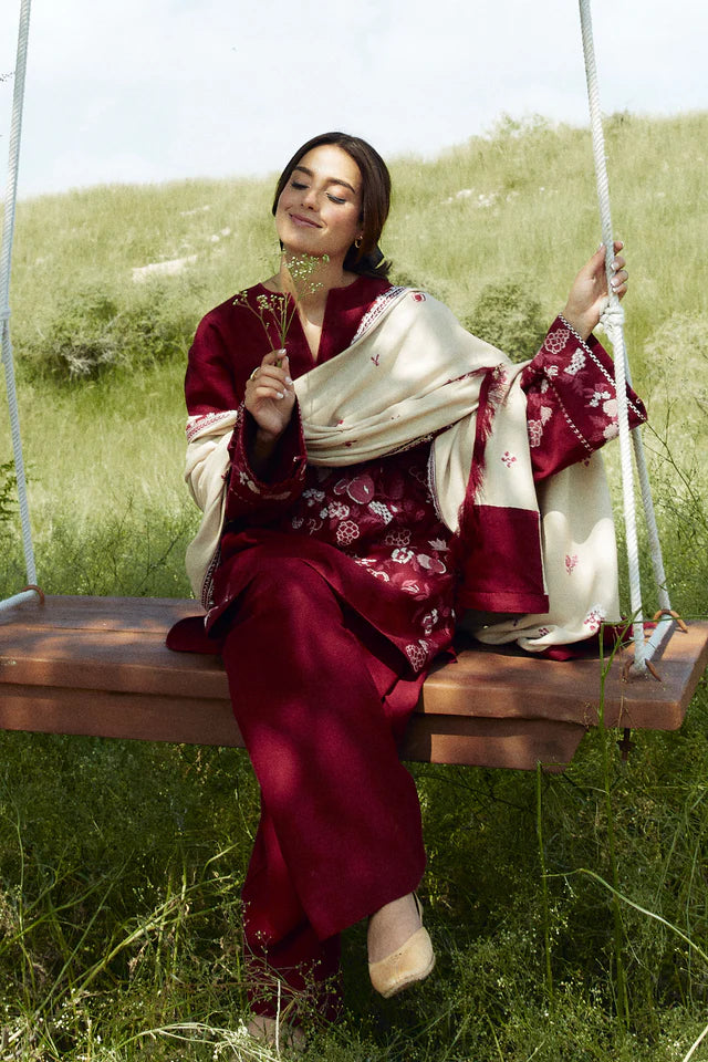 COCO BY ZARASHAHJAHAN- 3PC EMBROIDERED KHADDAR DRESS WITH EMBROIDERED MARINA SHAWL- FW-152