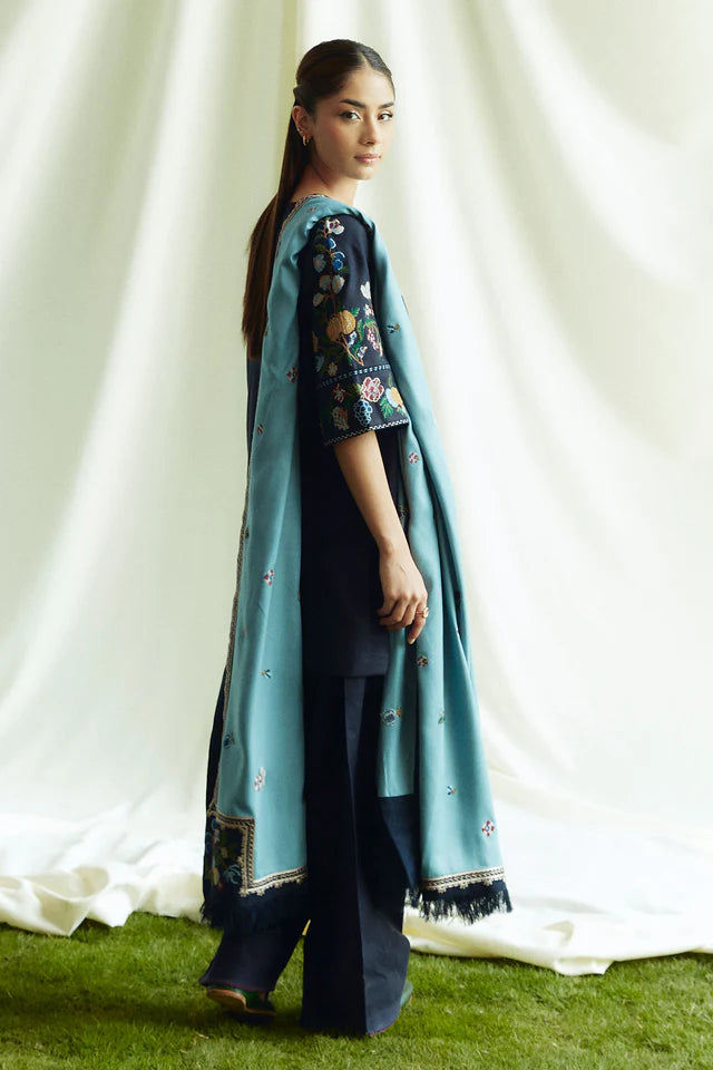 COCO BY ZARASHAHJAHAN- 3PC EMBROIDERED KHADDAR DRESS WITH EMBROIDERED MARINA SHAWL- FW-153