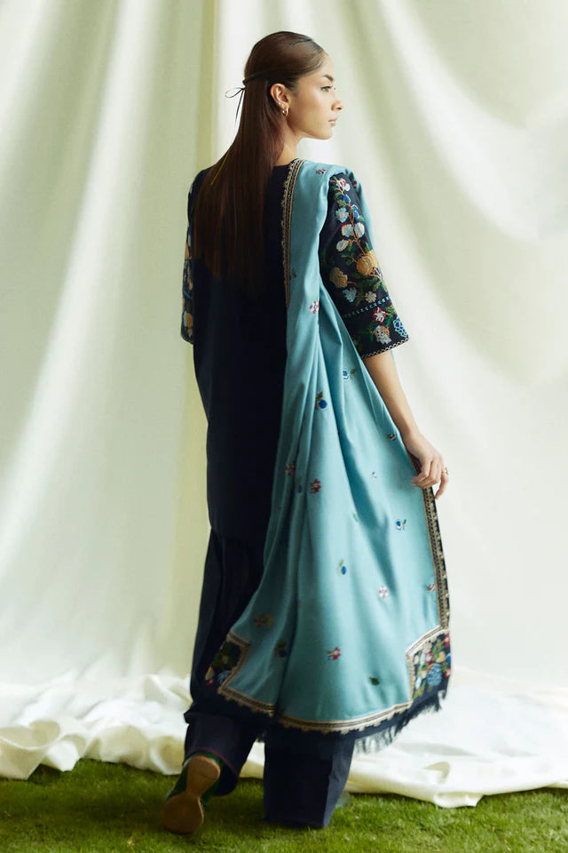 COCO BY ZARASHAHJAHAN- 3PC EMBROIDERED KHADDAR DRESS WITH EMBROIDERED MARINA SHAWL- FW-153