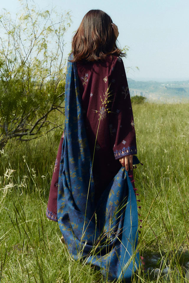 COCO BY ZARASHAHJAHAN- 3PC EMBROIDERED KHADDAR DRESS WITH PRINTED BLENDED WOOL SHAWL- FW-154