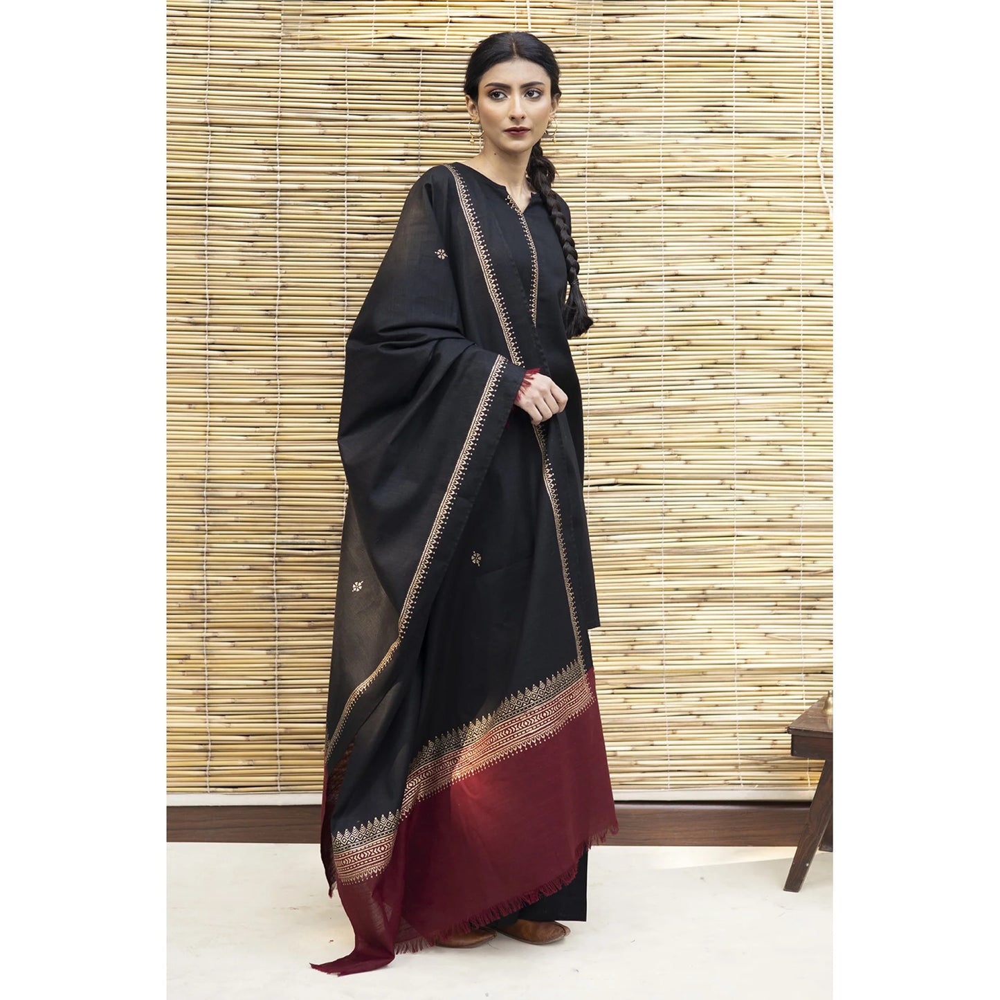 DYOT -3PC EMBROIDERED DHANAK DRESS WITH WOOL SHAWL- FW-44