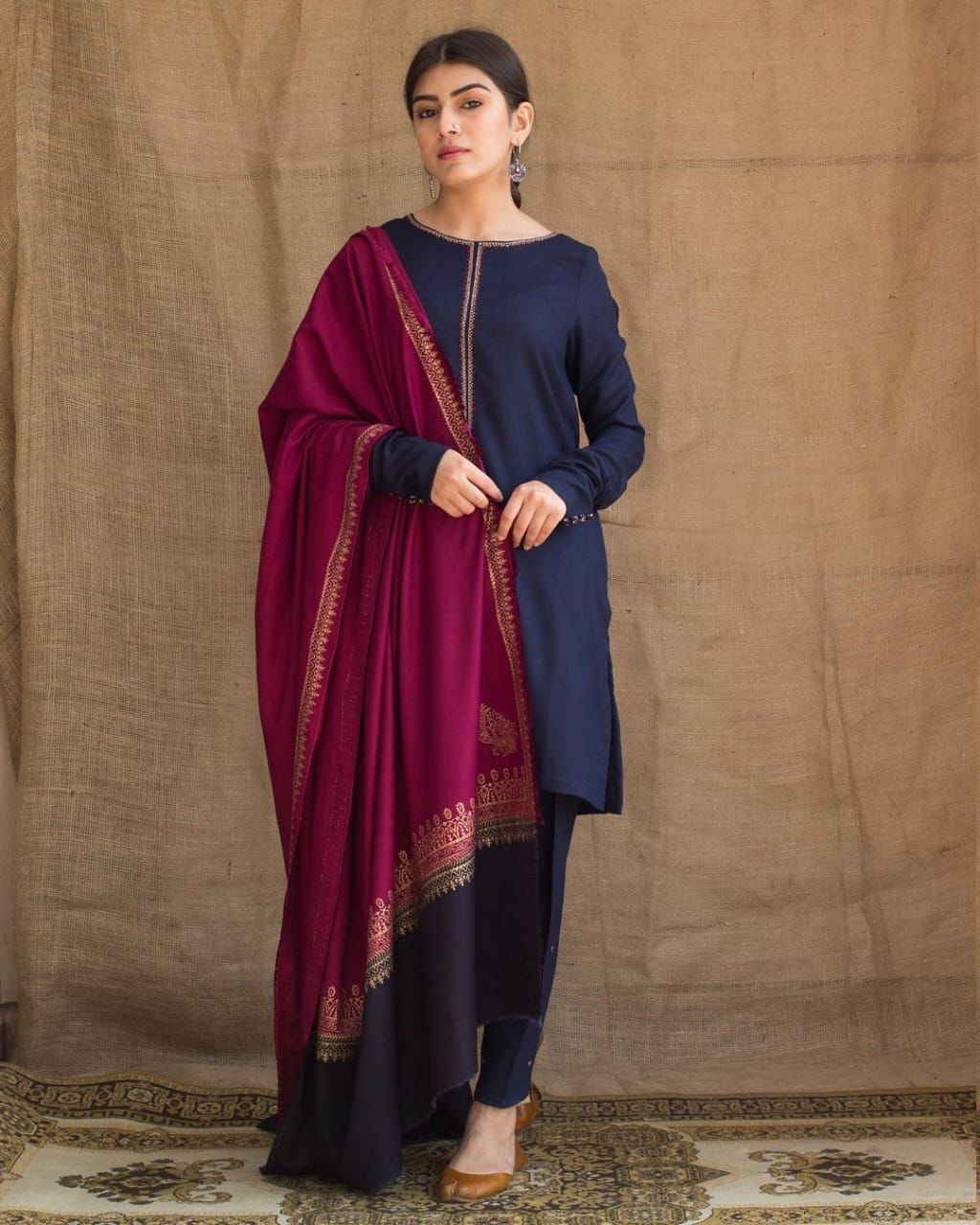 DYOT -3PC EMBROIDERED DHANAK DRESS WITH WOOL SHAWL- FW-45