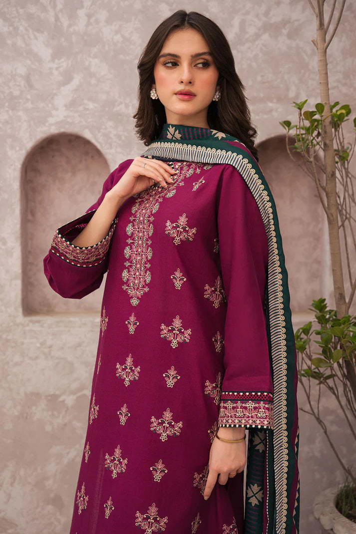 JAZMIN -3PC EMBROIDERED DHANAK DRESS WITH DHANAK WOOL SHAWL- FW-101