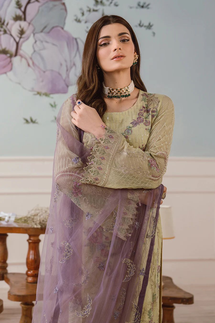 RAMSHA -3PC FULL HEAVY EMBROIDERED FANCY CHIFFON DRESS WITH HEAVY EMBROIDERED NET  DUPATTA- FPW-116