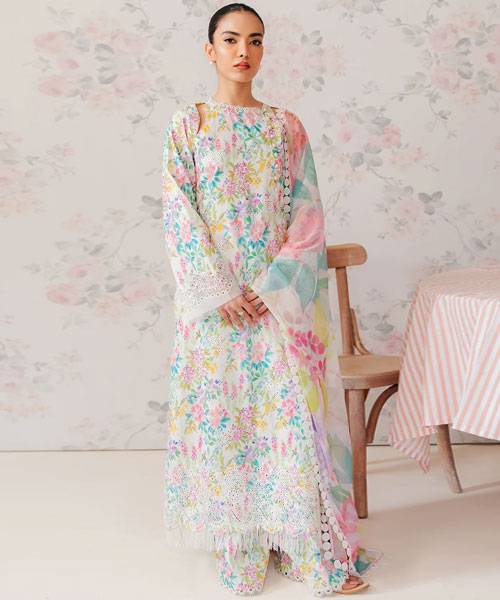 AFROZE-3PC EMBROIDERED LAWN DRESS WITH PRINTED CHIFFON DUPATTA- FN-158