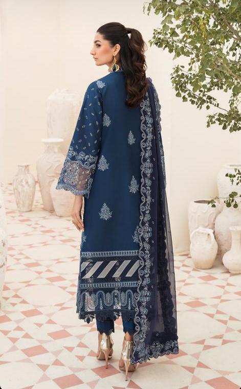 AFROZEH-3PC EMBROIDED CHICKEN KARI LAWN DRESS WITH 4 SIDED EMBROIDED CHIFFON DUPATTA- FN-90