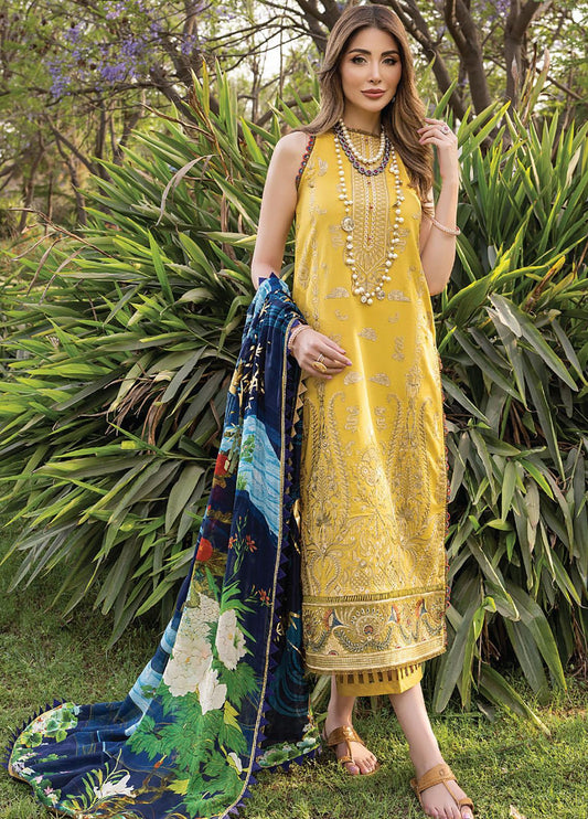 ARZOO-3PC EMBROIDED LAWN DRESS WITH PRINTED SILK DUPATTA- FCO-128
