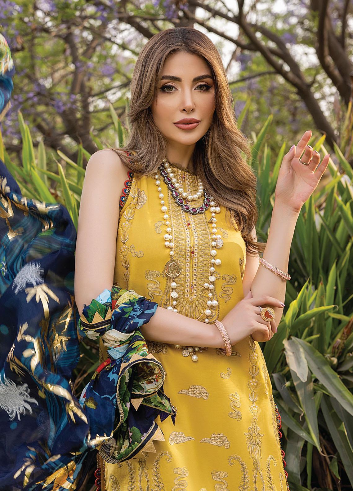 ARZOO-3PC EMBROIDED LAWN DRESS WITH PRINTED SILK DUPATTA- FCO-128