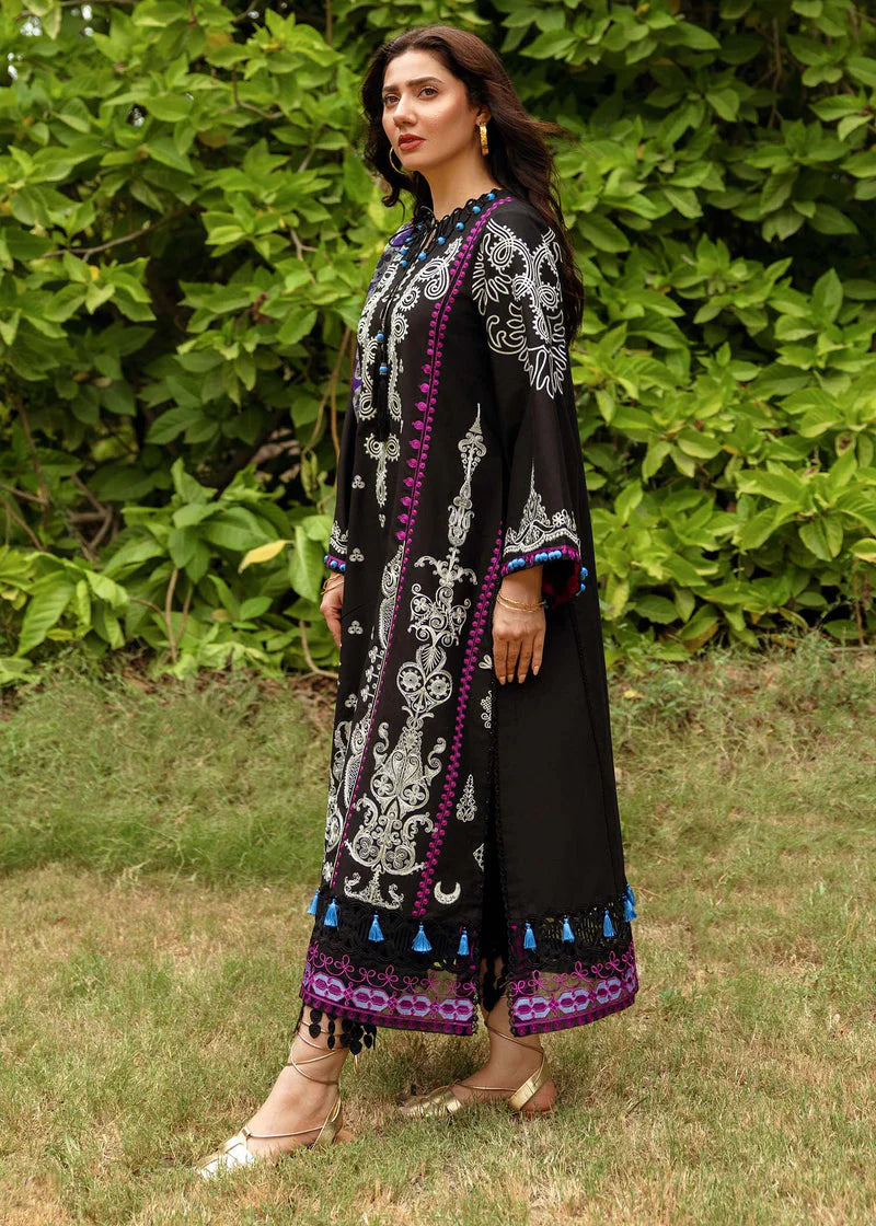 SIRAA BY SADAF-3PC DHANAK EMBROIDERED SHIRT WITH WOOL PRINTED SHAWL AND TROUSER- FW-09