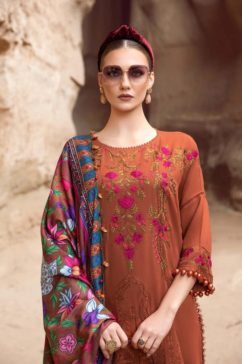 MARIA.B -3PC EMBROIDERED DHANAK DRESS WITH DHANAK WOOL SHAWL- FW-114