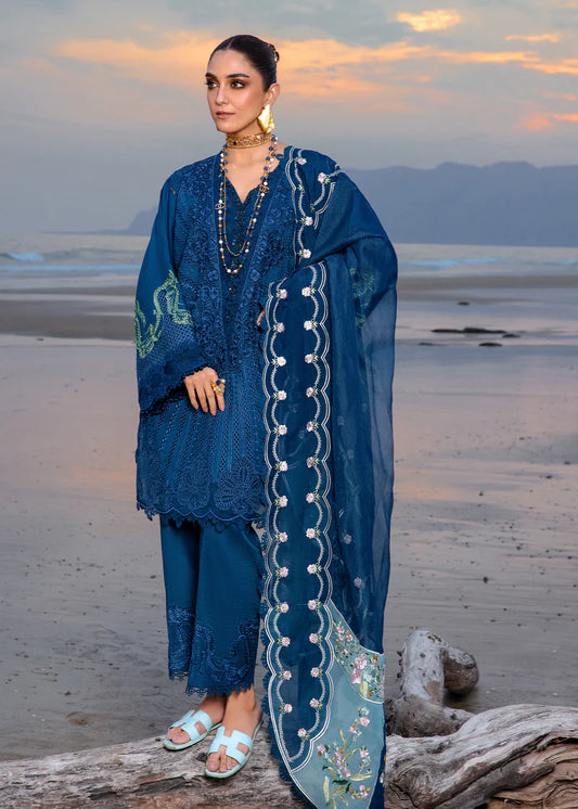 SAIRA SHAKIRA - 3PC CHIKANKAARI LAWN EMBROIDERED SHIRT WITH ORGANZA EMBROIDERED DUPPATA FN-124