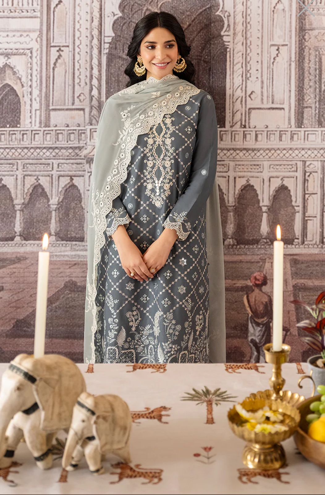 CROSS STITCH -3PC EMBROIDED LAWN DRESS WITH EMBROIDED CHIFFON DUPATTA- FCO-130