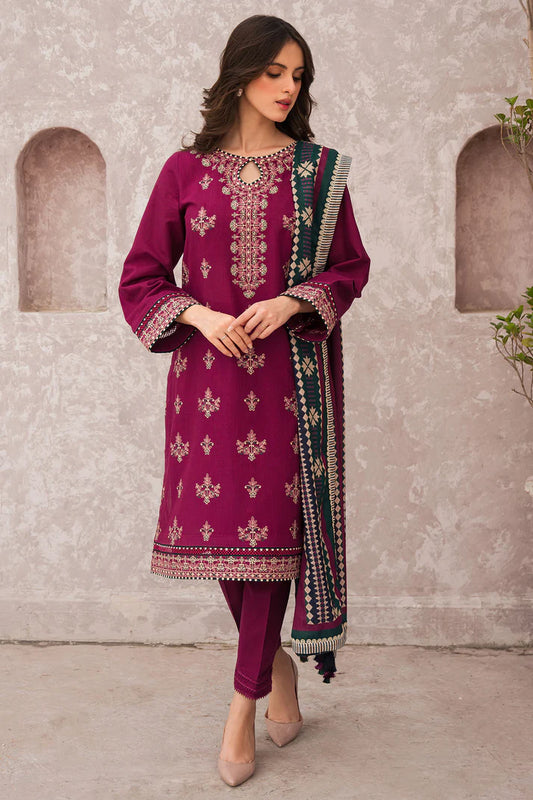 JAZMIN -3PC EMBROIDERED DHANAK DRESS WITH DHANAK WOOL SHAWL- FW-101