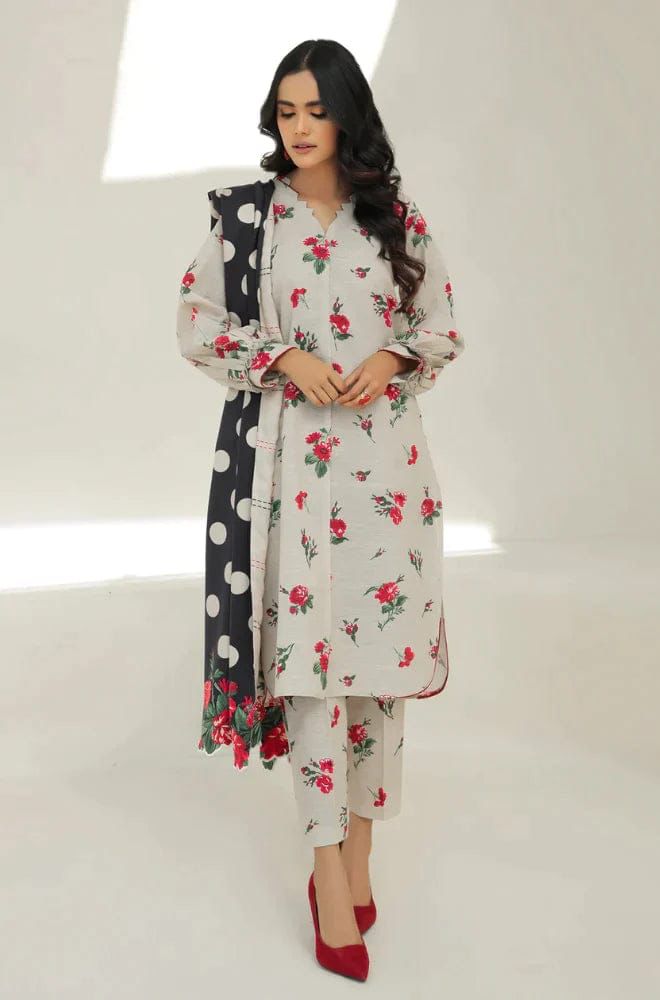 BAROQUE -3PC PRINTED KARANDI DRESS WITH KARANDI WOOL SHAWL- FW-08