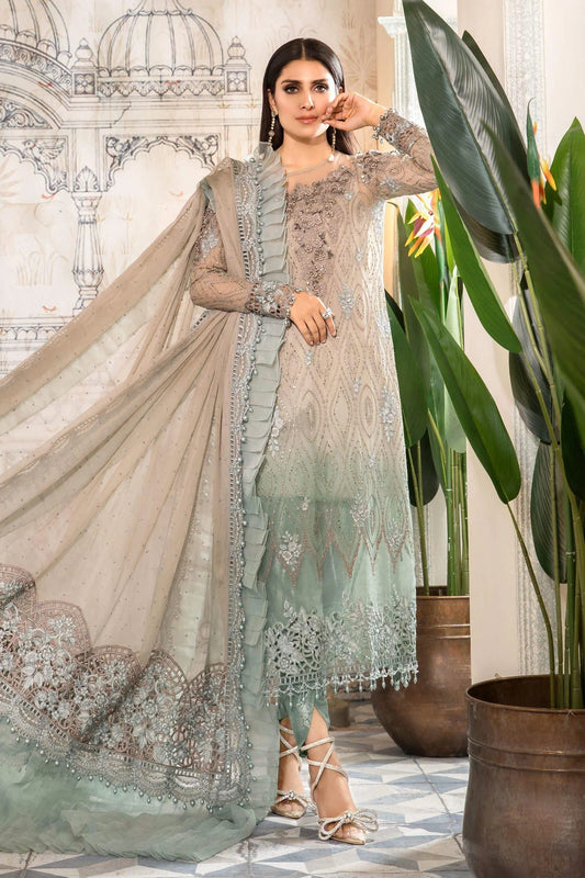 MARIA.B -3PC EMBROIDERED FANCY CHIFFON DRESS WITH HEAVY EMBROIDERED CHIFFON DUPATTA- FPW-42