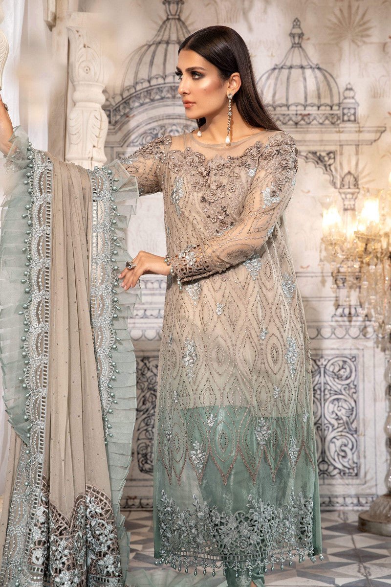 MARIA.B -3PC EMBROIDERED FANCY CHIFFON DRESS WITH HEAVY EMBROIDERED CHIFFON DUPATTA- FPW-42