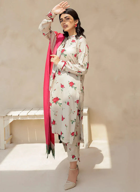 BAROQUE -3PC PRINTED KARANDI WITH PRINTED KARANDI SHAWL- FW-100