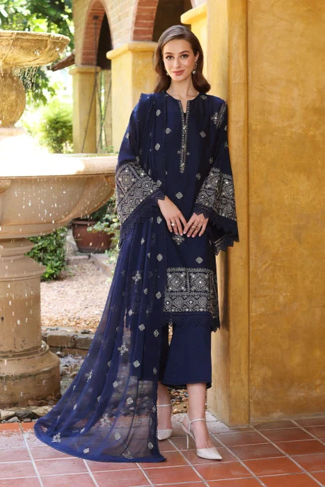 BAREEZE -3PC EMROIDERED DHANAK DRESS WITH EMBROIDERED DHANAK SHAWL- FW-22