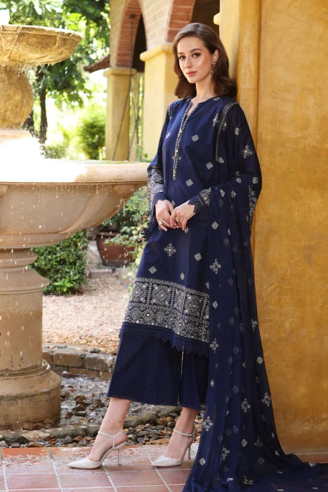 BAREEZE -3PC EMROIDERED DHANAK DRESS WITH EMBROIDERED DHANAK SHAWL- FW-22