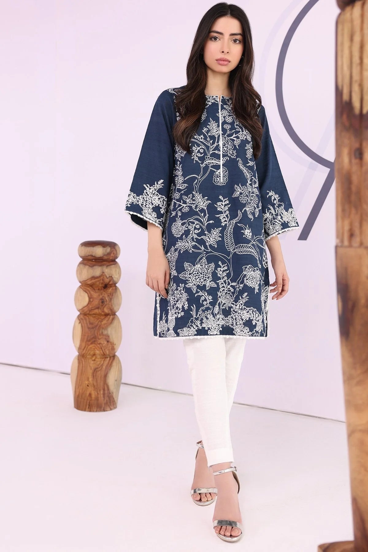 ALKARAM -2PC EMBROIDERED LINEN DRESS WITH EMBROIDERED LINEN TROUSER- WT-04