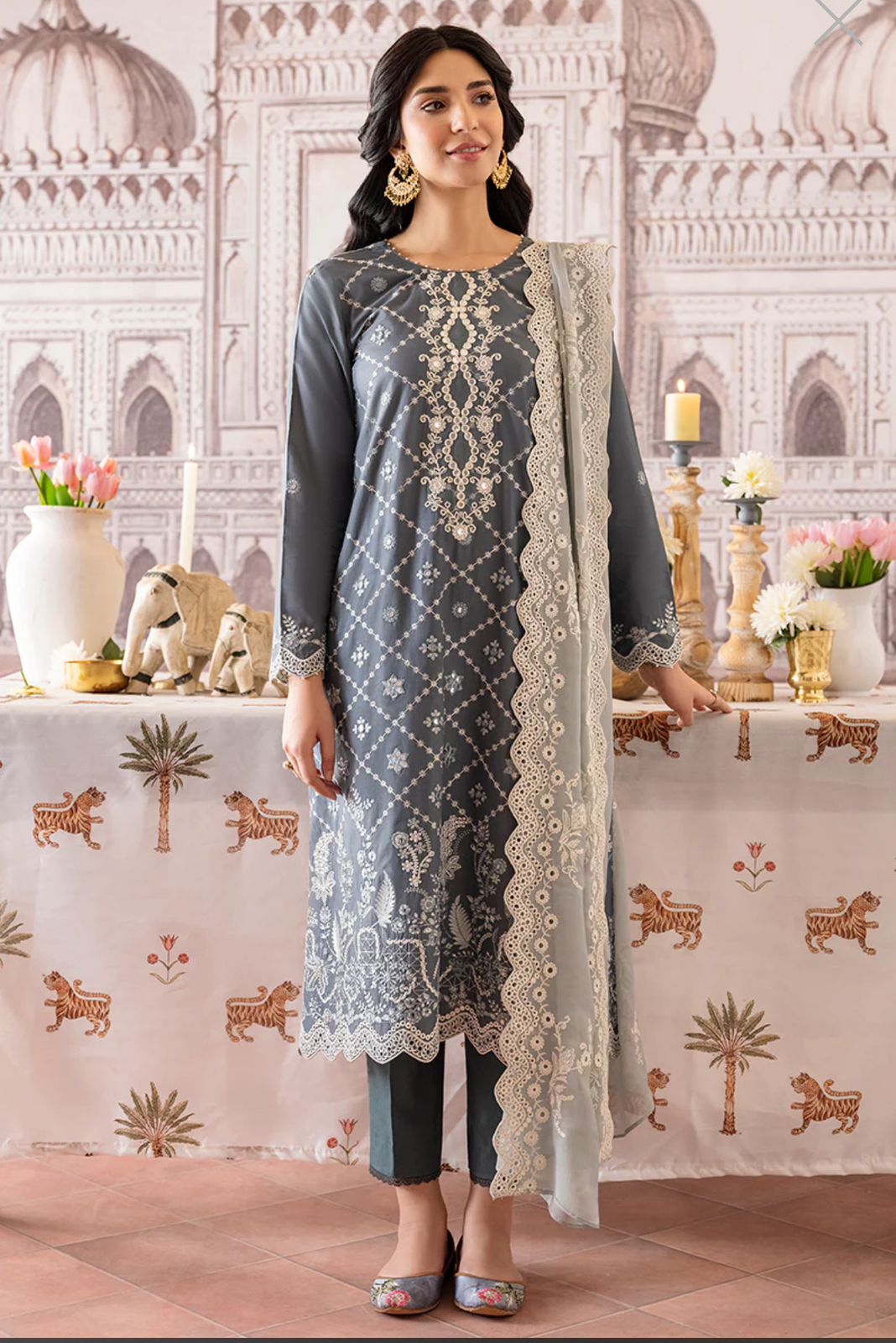 CROSS STITCH -3PC EMBROIDED LAWN DRESS WITH EMBROIDED CHIFFON DUPATTA- FCO-130