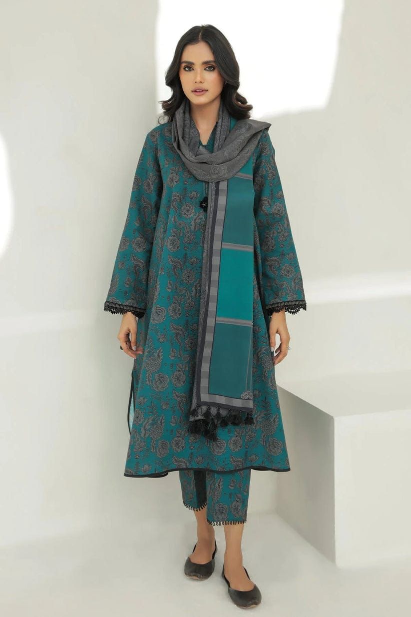 BAROQUE -3PC PRINTED KARANDI DRESS WITH KARANDI WOOL SHAWL- FC-07