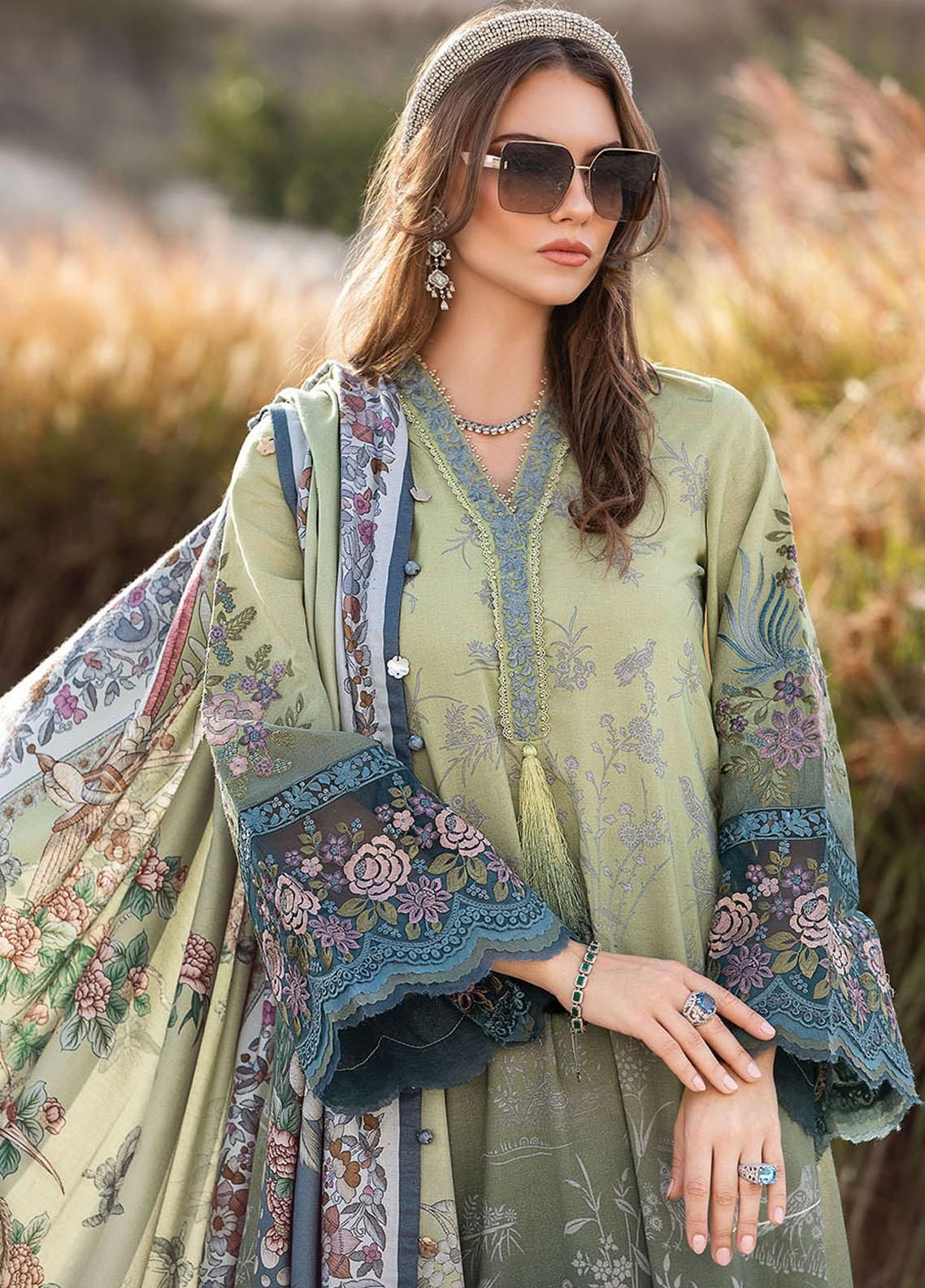 MARIA B -3PC EMBROIDERED LAWN DRESS WITH PRINTED SILK DUPATTA- FN-52