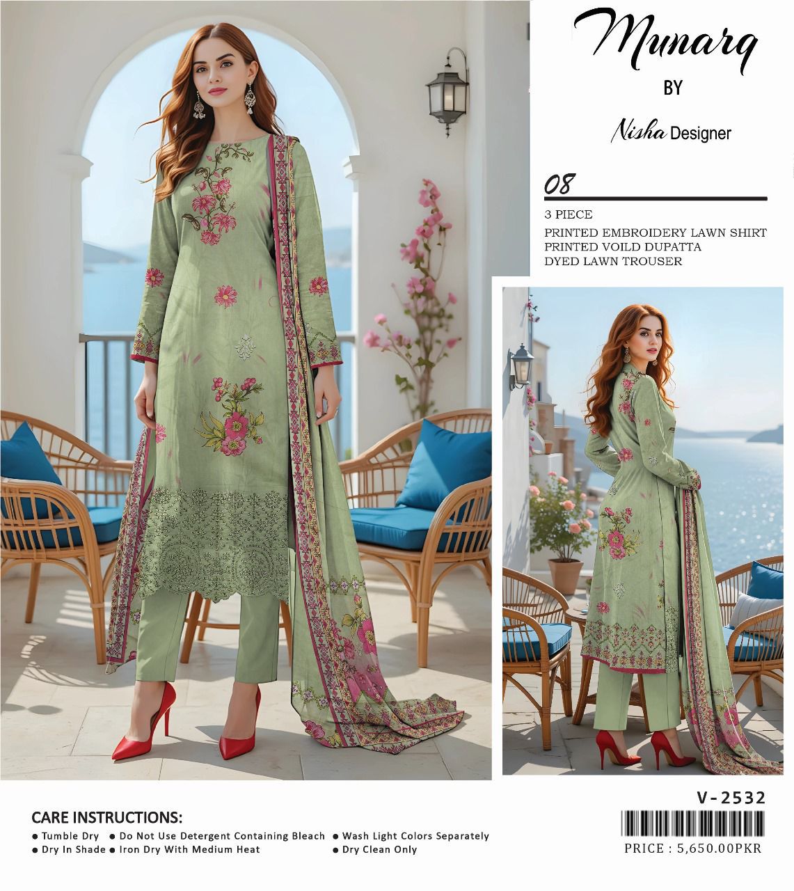 MUNARK-LAWN EMBROIDERED SHIRT LAWN TROUSER WITH PRINTED DUPPATA ALK-09