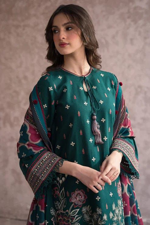 JAZMINE -3PC EMBROIDERED DHANAK DRESS WITH PRINTED DHANAK WOOL SHAWL- FW-95