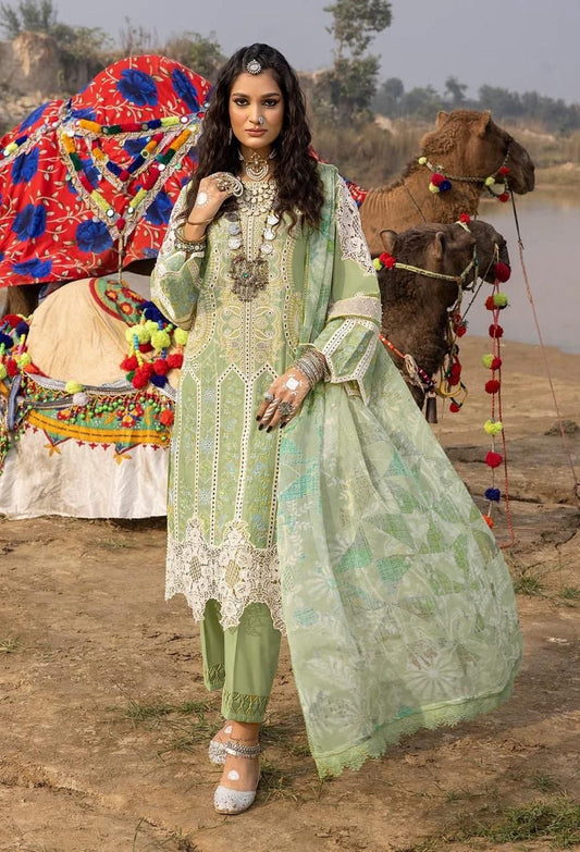 ADAN'S LIBAS -3PC FULLY HEAVY EMBROIDERED CHICKEN KARI LAWN DRESS WITH PRINTED SILK DUPATTA- LL-07