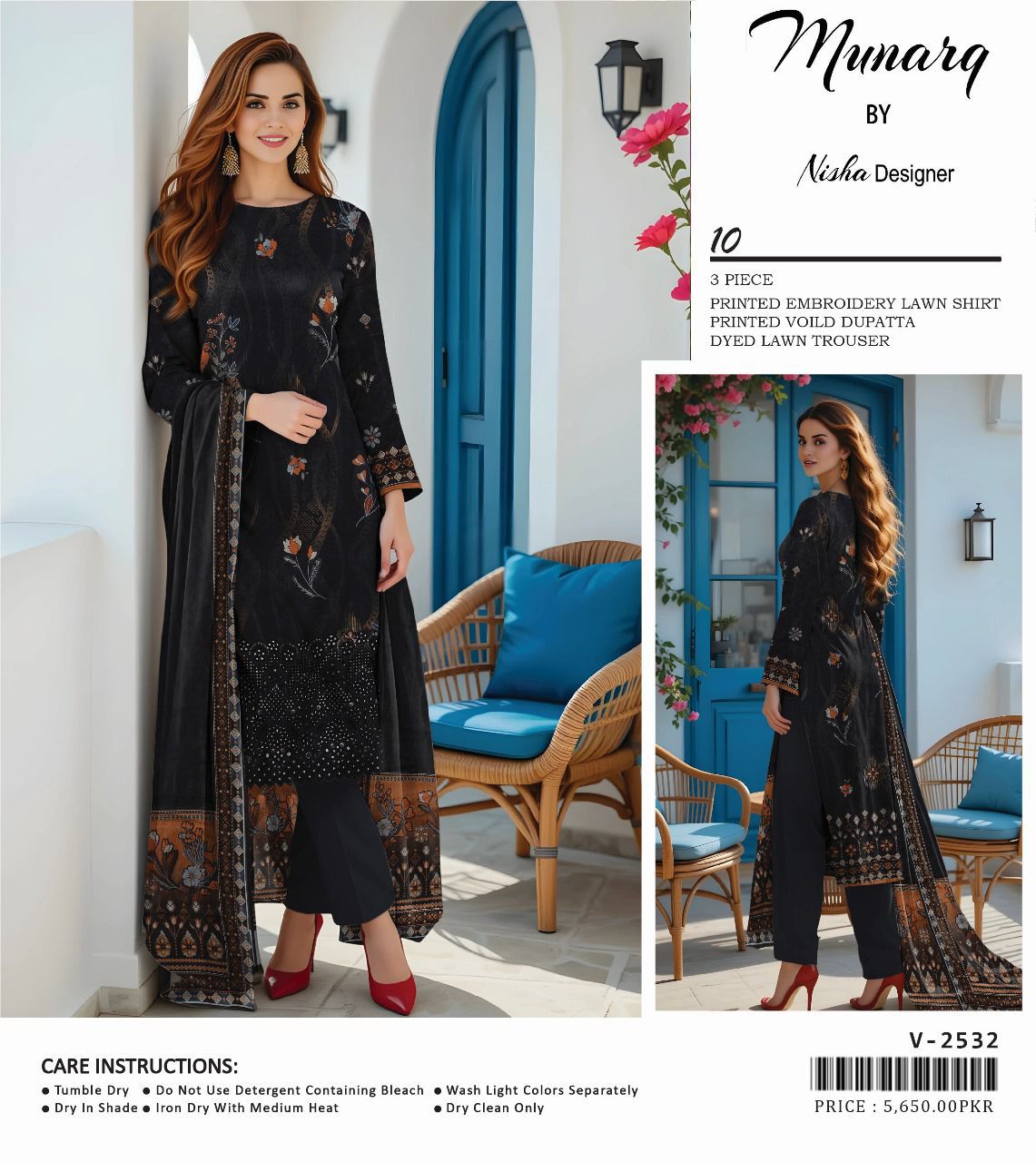 MUNARK-LAWN EMBROIDERED SHIRT LAWN TROUSER WITH PRINTED DUPPATA ALK-11