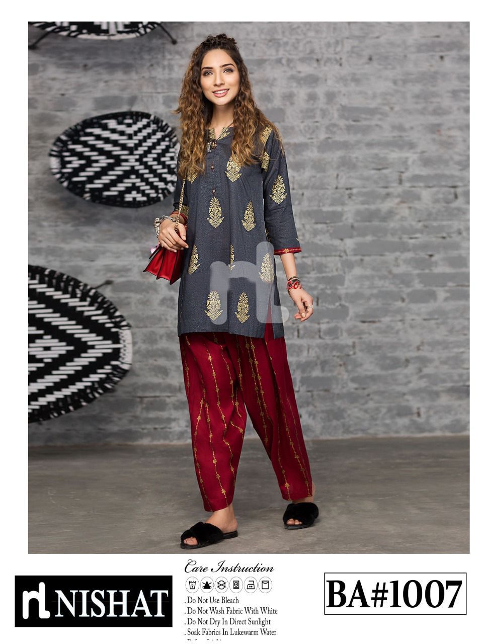 NISHAT -2PC EMBROIDERED LINEN DRESS WITH EMBROIDERED LINEN TROUSER- WT-05