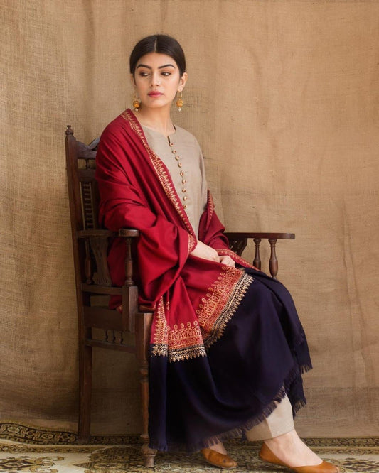 DYOT -3PC PRINTED DHANAK DRESS WITH DHANAK WOOL SHAWL- FW-46