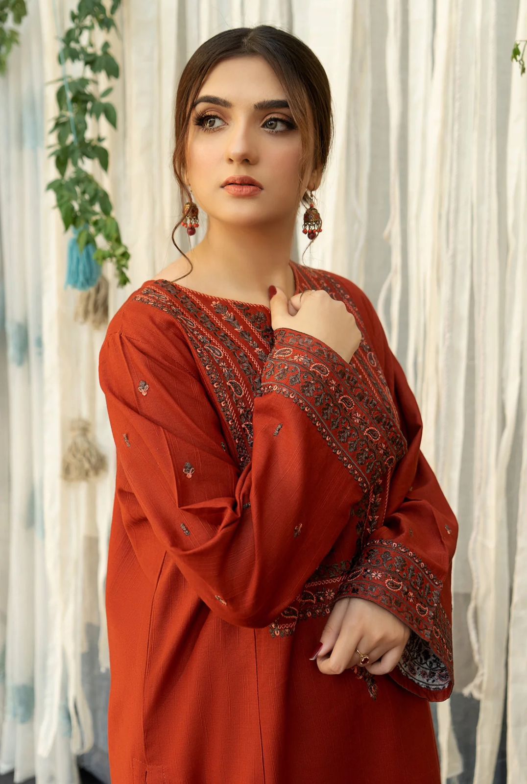 URGE -3PC EMBROIDERED DHANAK DRESS WITH DHANAK WOOL SHAWL- FW-123