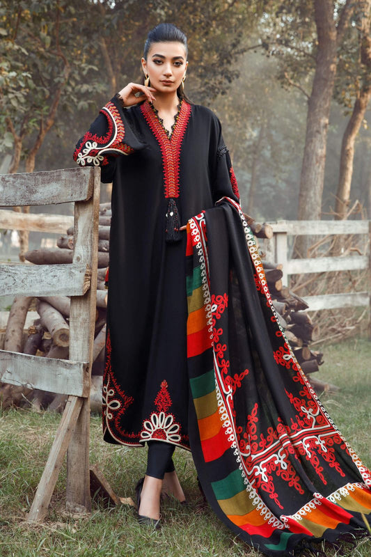 MARIA.B -3PC EMBROIDERED DHANAK DRESS WITH PRINTED DHANAK SHAWL- FW-77