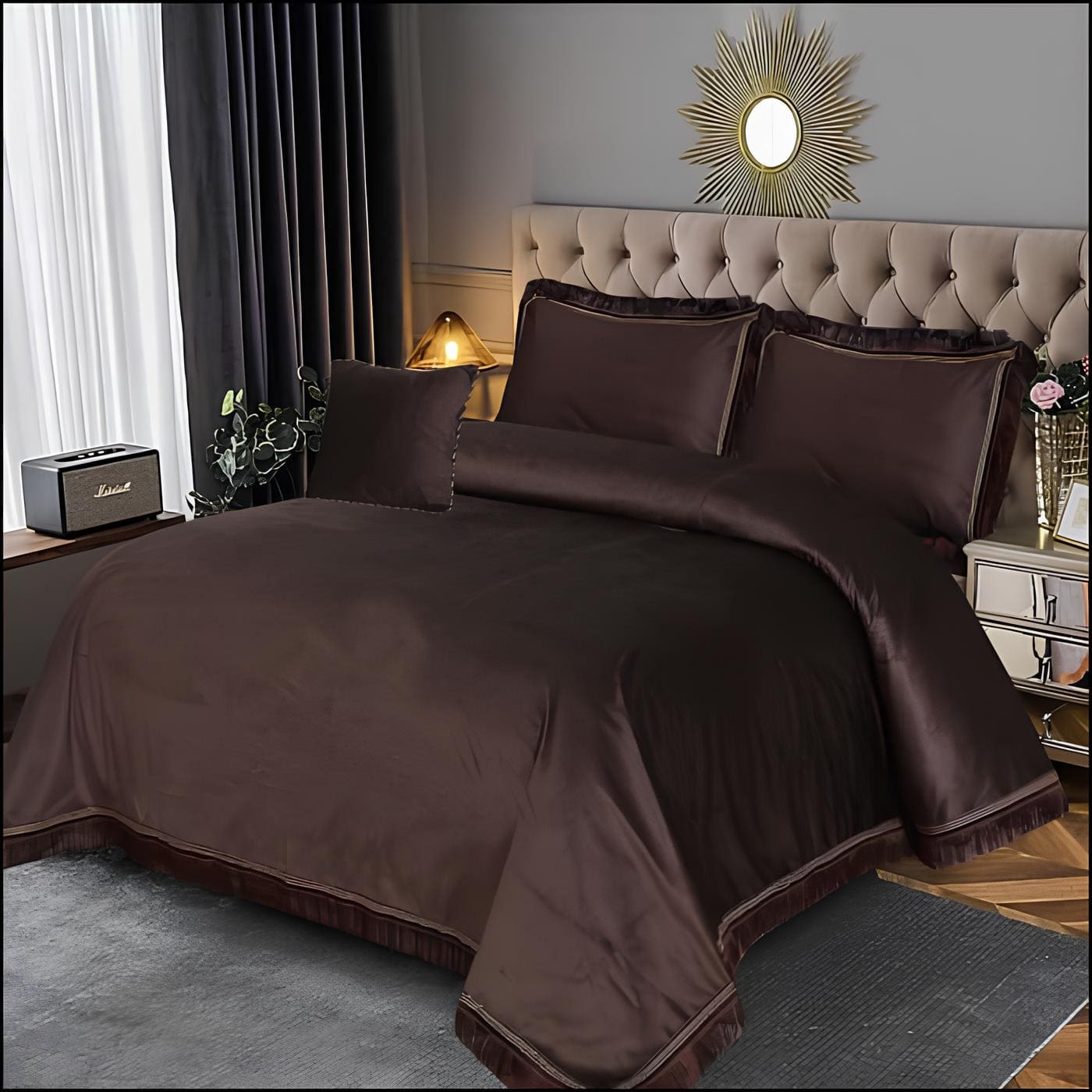 LUXURY EXECUTIVE 5 PCS VELVET BEDDING SET 8 COLOURS