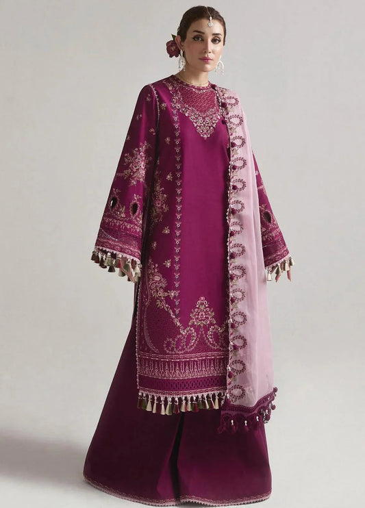 HUSSAIN REHAR- 3PC EMBROIDERED DHANAK DRESS WITH EMBROIDERED DHANAK WOOL SHAWL- FW-146