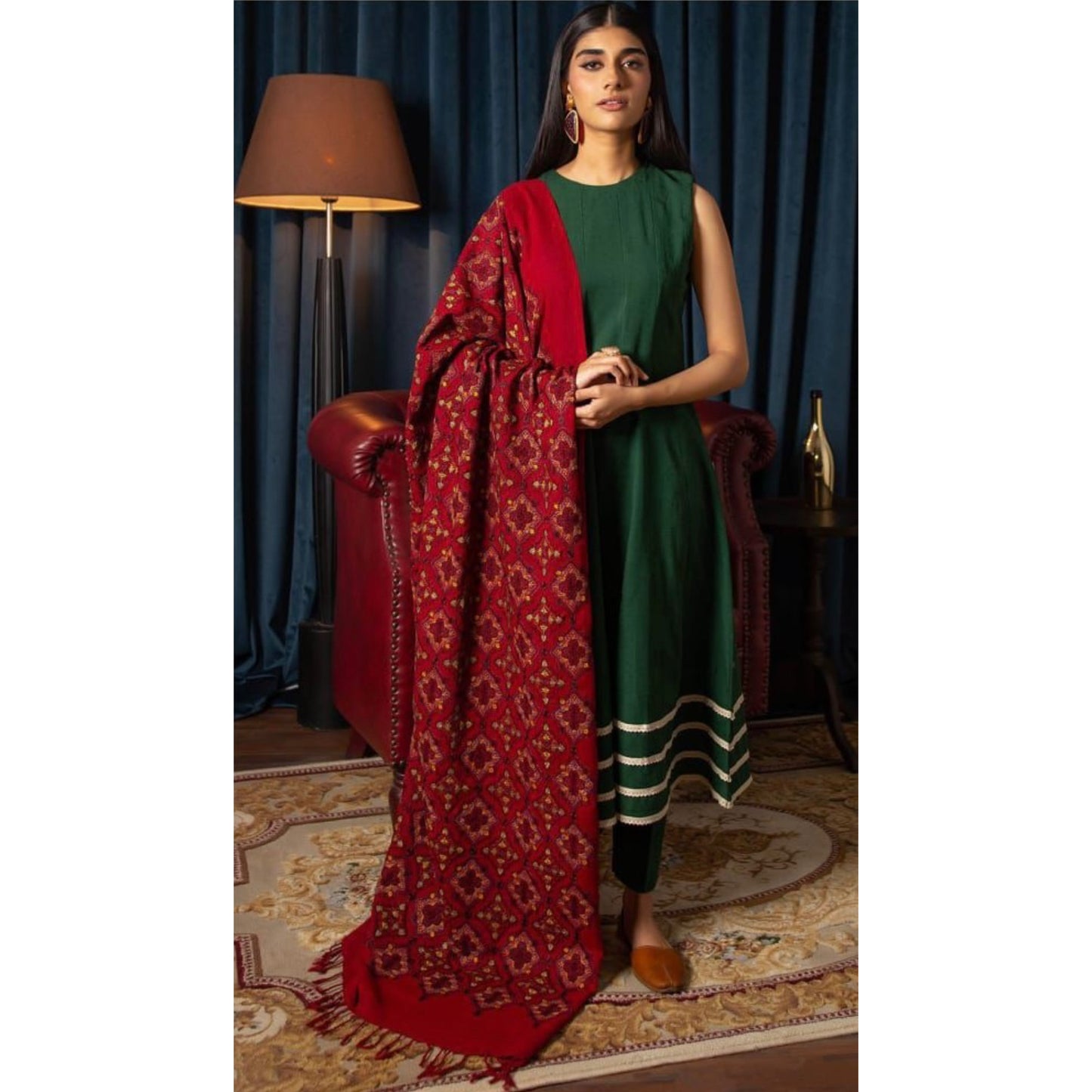 FAIRY CLOTHES  -3PC EMBROIDERED DHANAK DRESS WITH EMBROIDERED DHANAK WOOL SHAWL- FEL-02