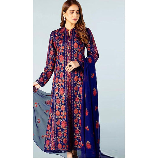 FAIRY CLOTHES  -3PC EMBROIDERED DHANAK DRESS WITH EMBROIDERED DHANAK WOOL SHAWL- FEL-19