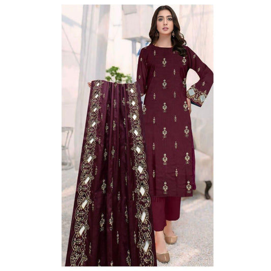 FAIRY CLOTHES  -3PC EMBROIDERED DHANAK DRESS WITH EMBROIDERED DHANAK WOOL SHAWL- FEL-22