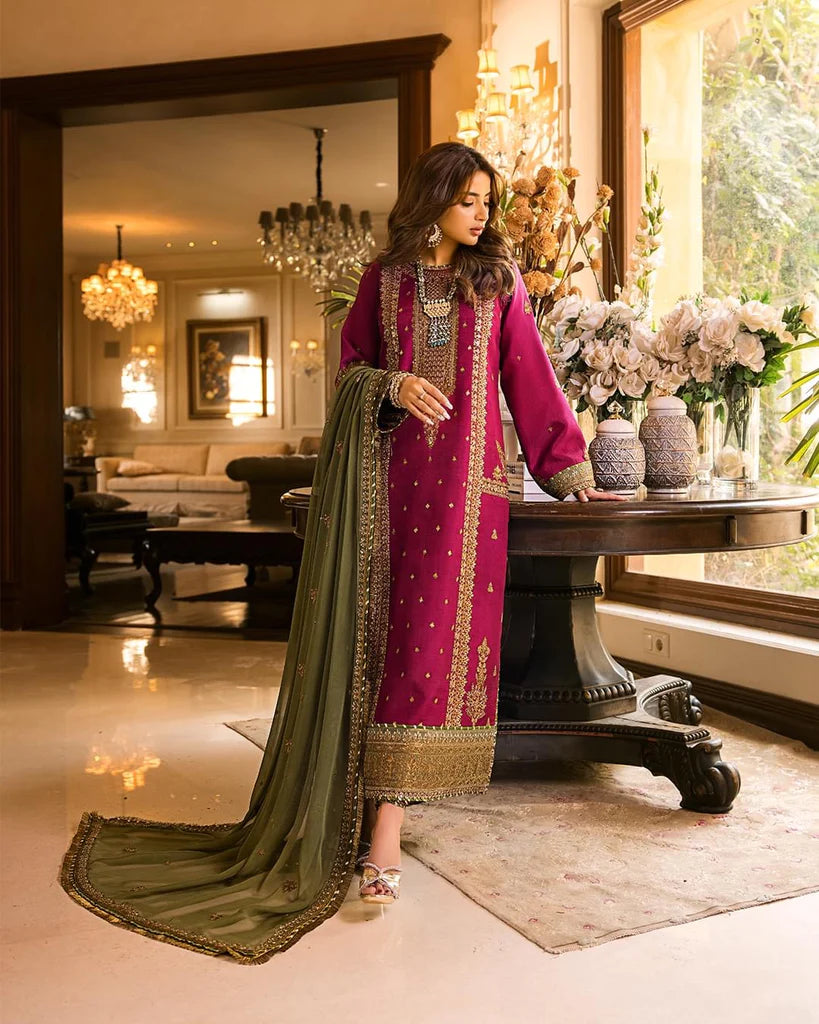 ASIM JOFA -3PC EMBROIDERED FANCY CHIFFON DRESS WITH HEAVY EMBROIDERED CHIFFON DUPATTA 4 SIDE EMBROIDERED- FPW-43