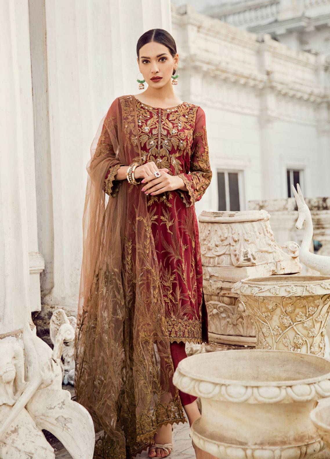 IZNIK -3PC HEAVY EMBROIDERED CHIFFON DRESS WITH HEAVY EMBROIDERED NET DUPATTA- FPW-90