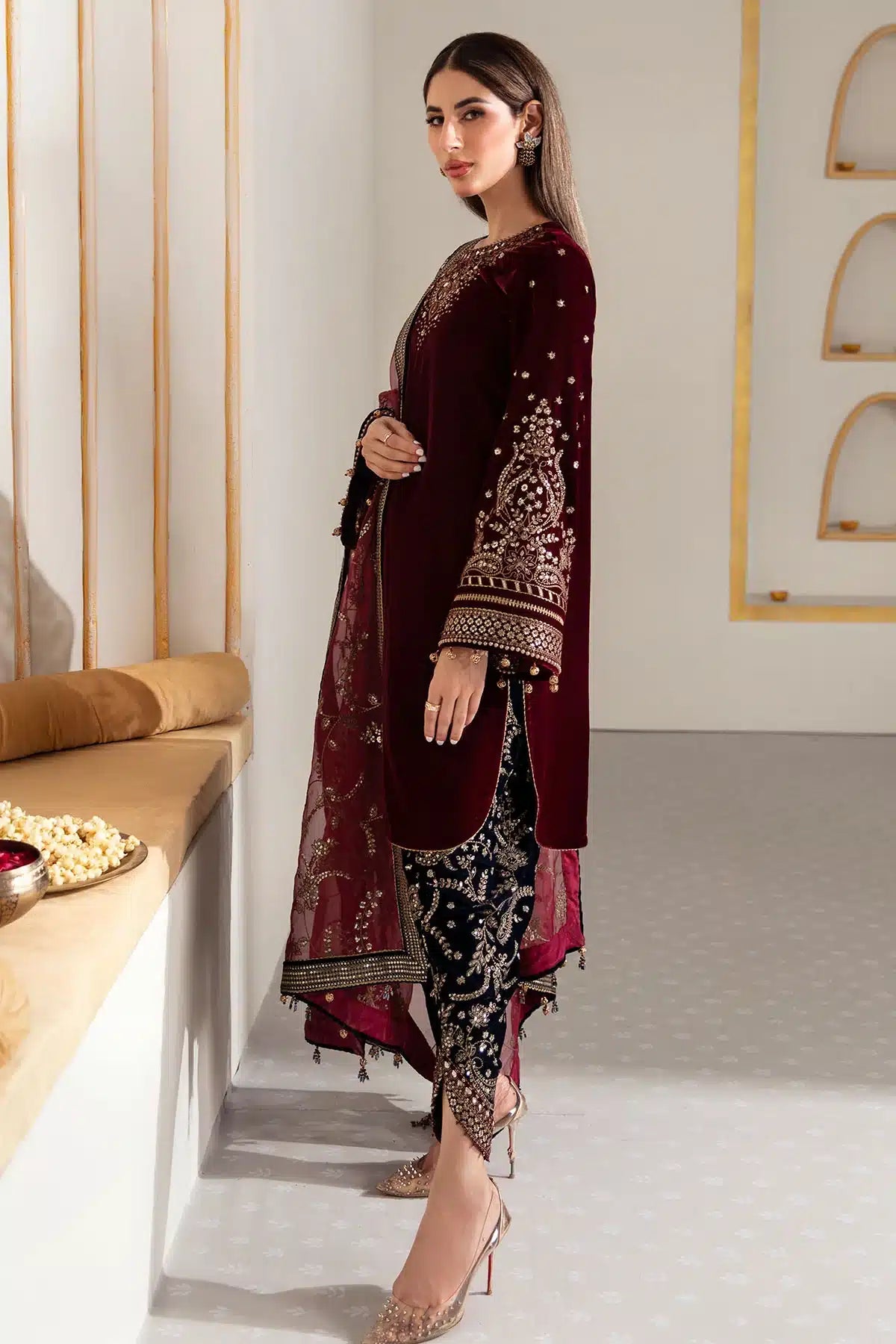 JAZMINE -3PC HEAVY EMBROIDERED VELVET DRESS WITH 4 SIDE FULLY HEAVY EMBROIDERED ORGANZA DUPATTA- FPW-96