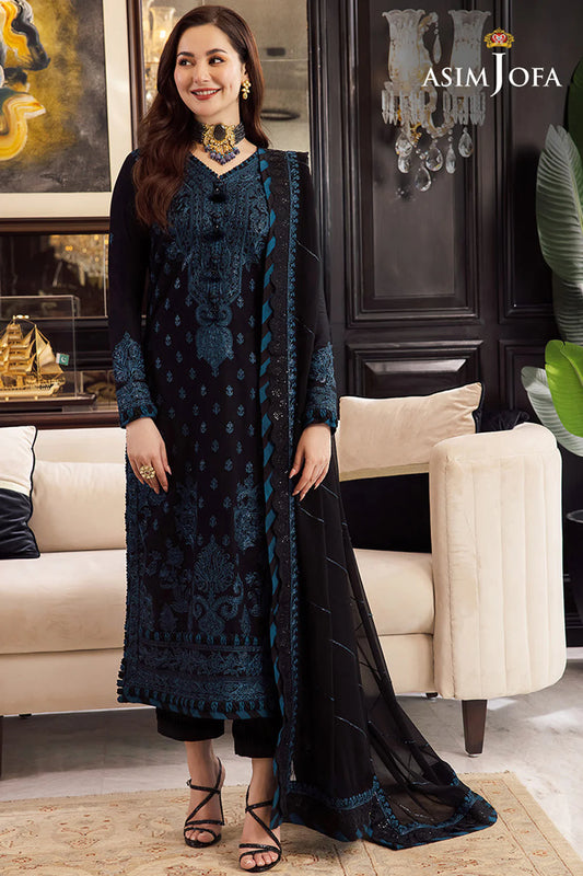 ASIM JOFA- 3PC DHANAK EMBROIDERED SHIRT WITH BAMBER CHIFFON EMBROIDERED DUPATTA AND TROUSER- FSW-02